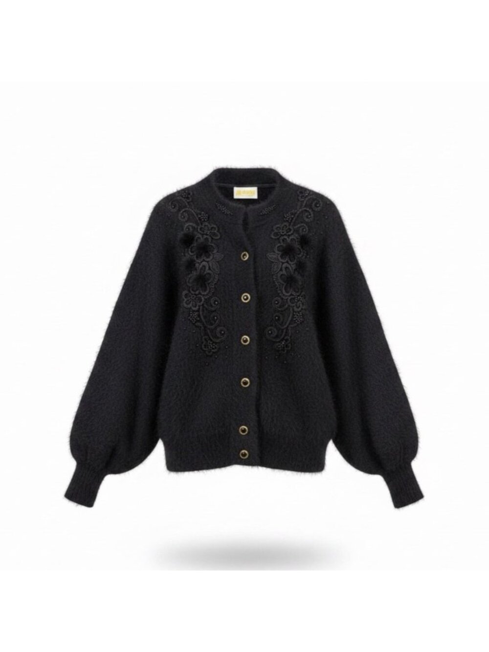Belldini Vintage Womens Black Angora Blend Embroidered Cardigan Sweater Size M